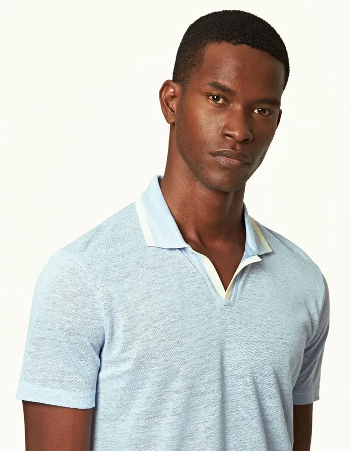 Men Orlebar Brown Polo Shirts Felix Linen Powdered Sky