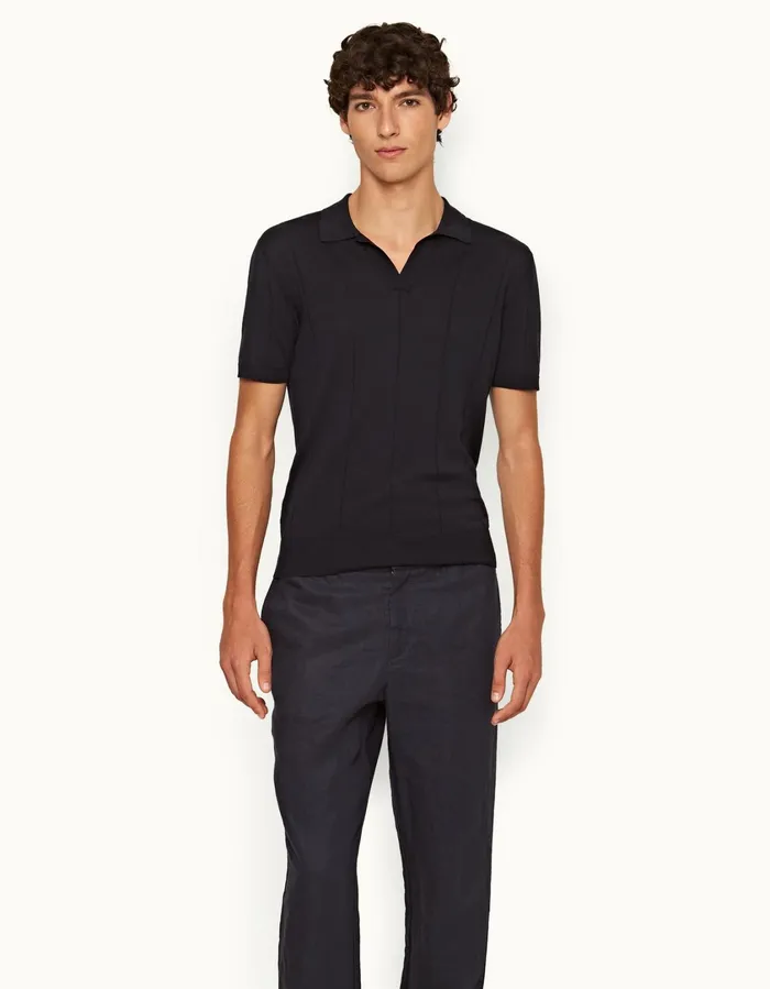 Men Orlebar Brown Polo Shirts Horton Cotton Silk Night Iris