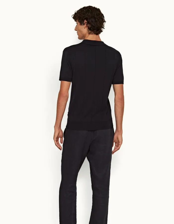 Men Orlebar Brown Polo Shirts Horton Cotton Silk Night Iris