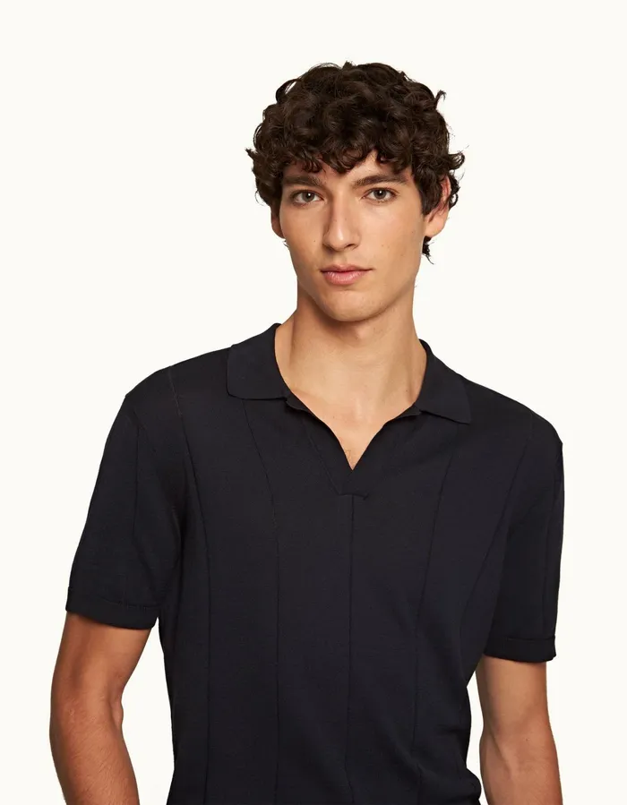 Men Orlebar Brown Polo Shirts Horton Cotton Silk Night Iris
