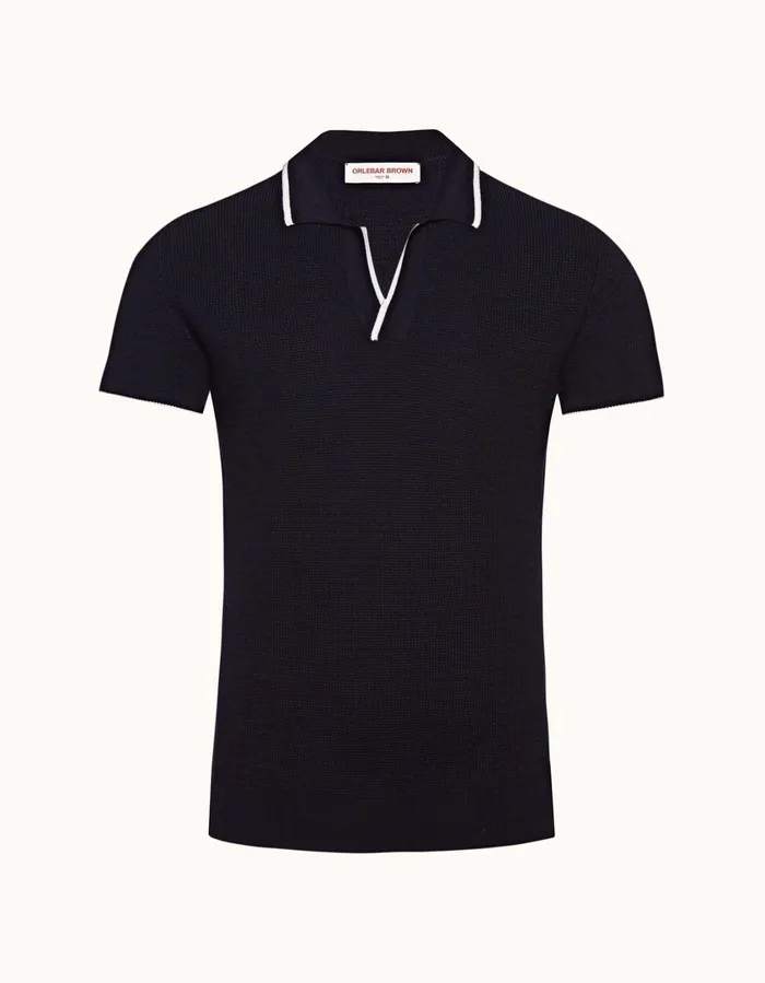 Men Orlebar Brown Polo Shirts Horton Merino Navy