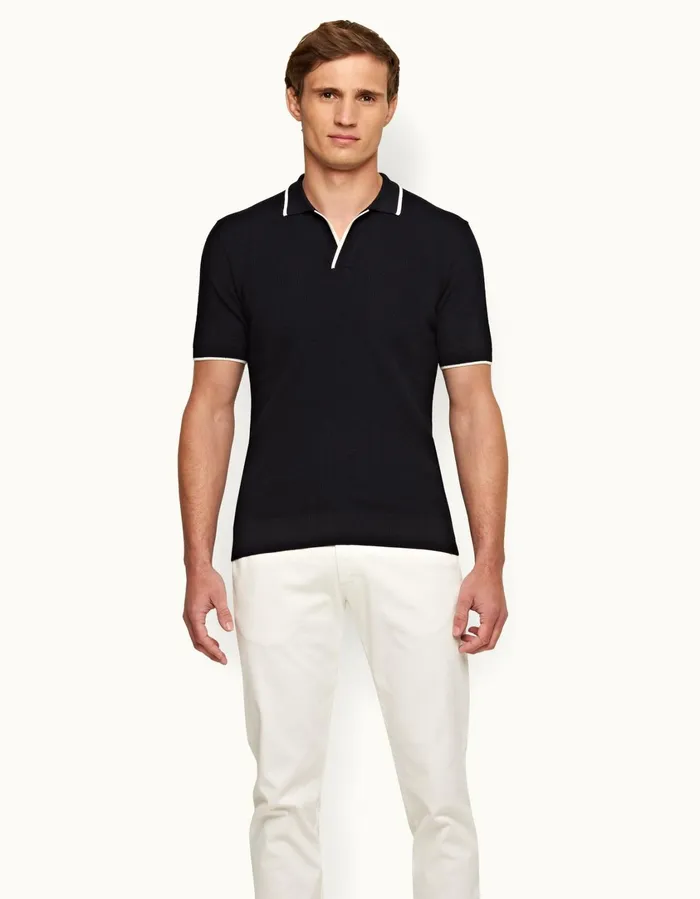 Men Orlebar Brown Polo Shirts Horton Merino Navy
