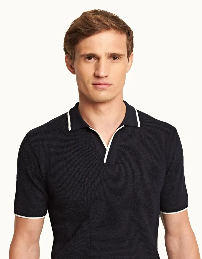 Men Orlebar Brown Polo Shirts Horton Merino Navy