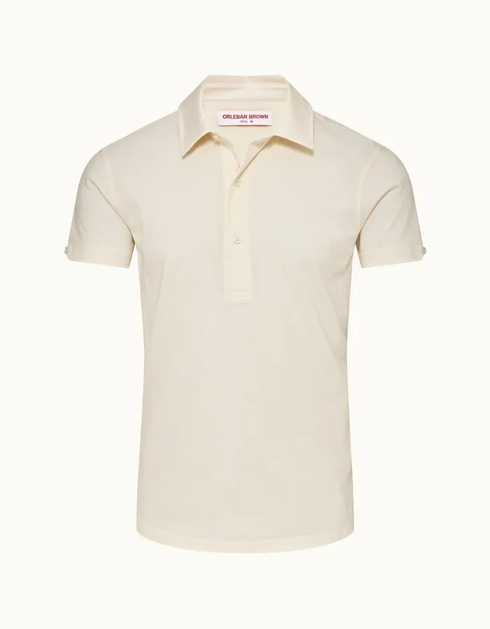 Men Orlebar Brown Polo Shirts Sebastian Cotton Silk White Sand