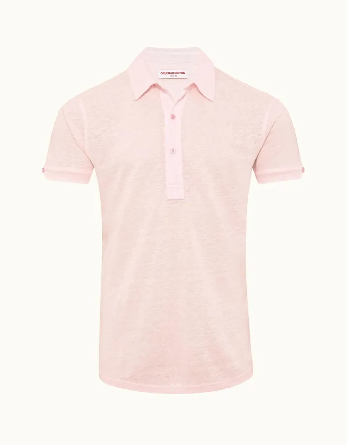 Men Orlebar Brown Polo Shirts Sebastian Linen Rose