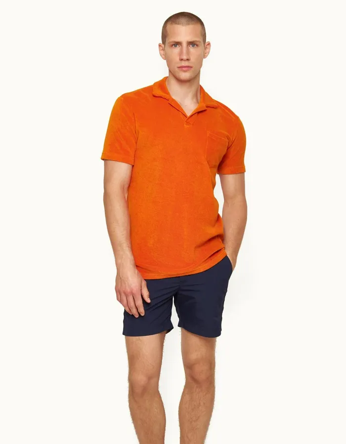 Men Orlebar Brown Polo Shirts Terry Towelling Tiger Lily