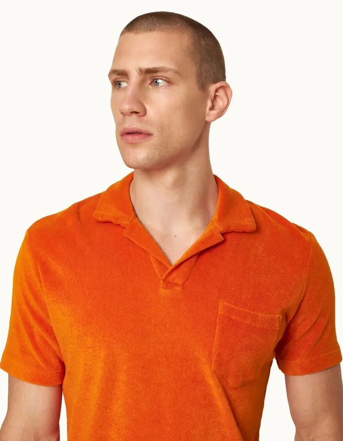 Men Orlebar Brown Polo Shirts Terry Towelling Tiger Lily