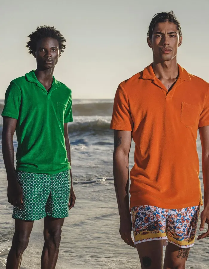 Men Orlebar Brown Polo Shirts Terry Towelling Tiger Lily