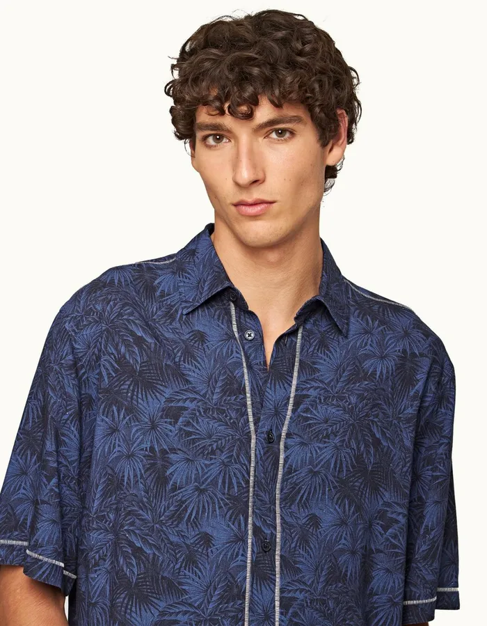 Men Orlebar Brown Shirts Fielder Midnight Navy