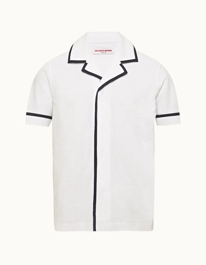 Men Orlebar Brown Shirts Griffith Towelling Whitemidnight Navy