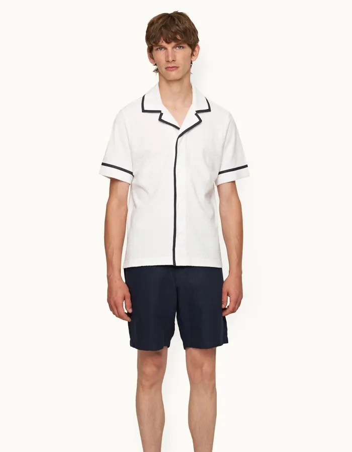 Men Orlebar Brown Shirts Griffith Towelling Whitemidnight Navy