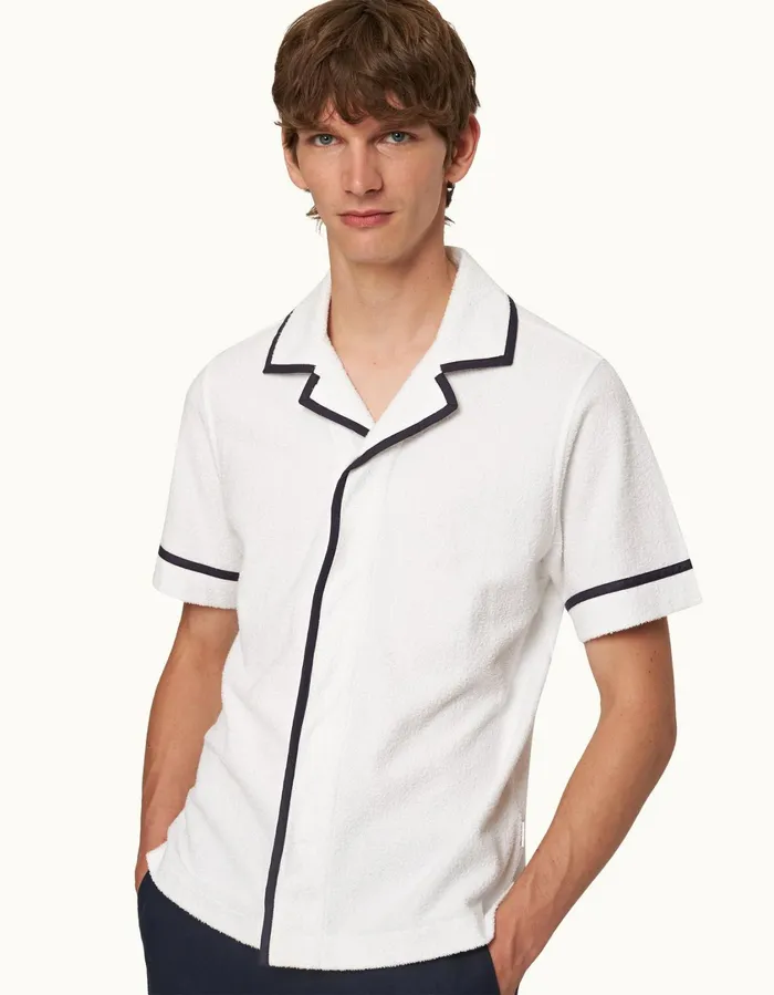 Men Orlebar Brown Shirts Griffith Towelling Whitemidnight Navy
