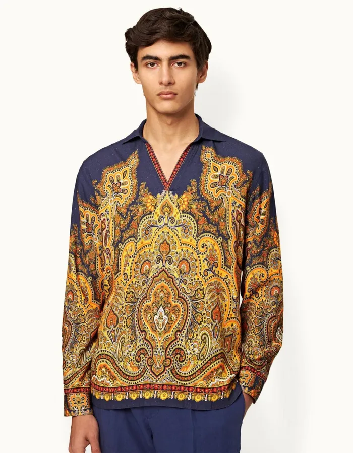 Men Orlebar Brown Shirts Ridley Lagoon Blue