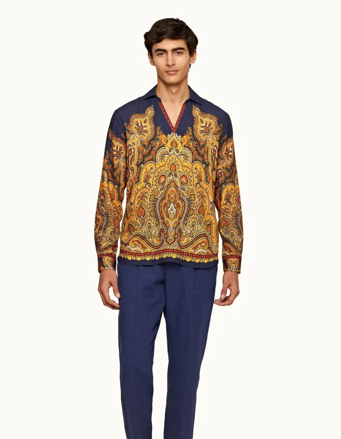 Men Orlebar Brown Shirts Ridley Lagoon Blue