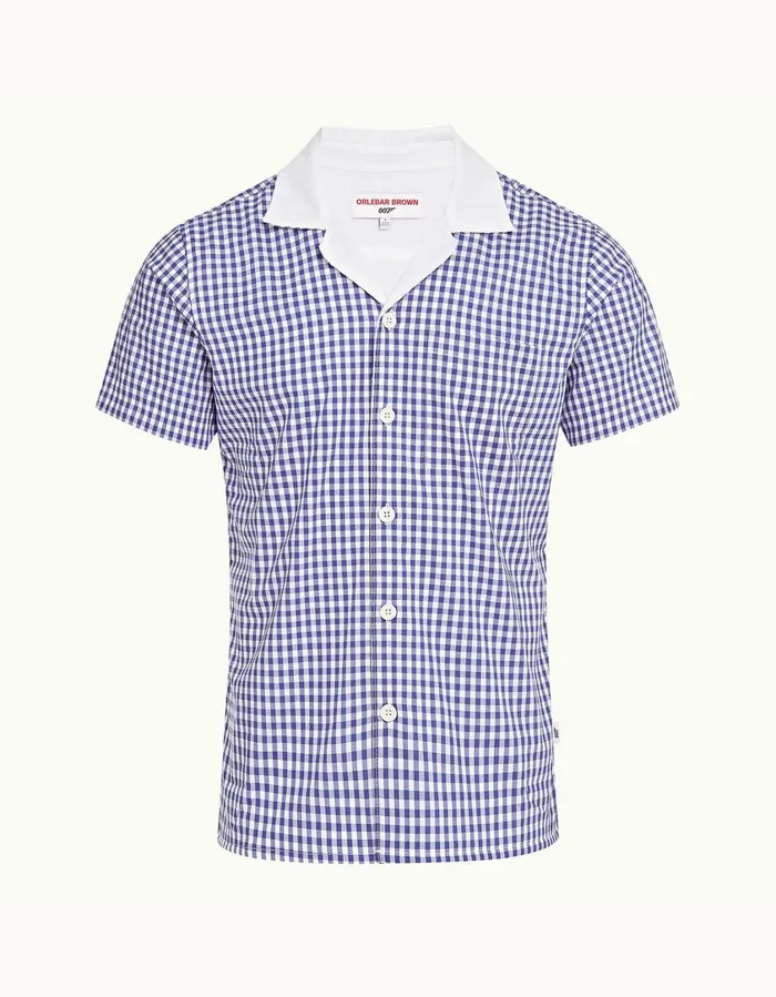 Men Orlebar Brown Shirts Thunderball Gingham Shirt Blueprintwhite