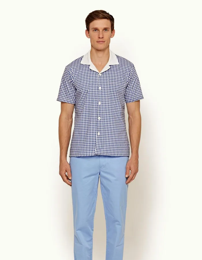 Men Orlebar Brown Shirts Thunderball Gingham Shirt Blueprintwhite