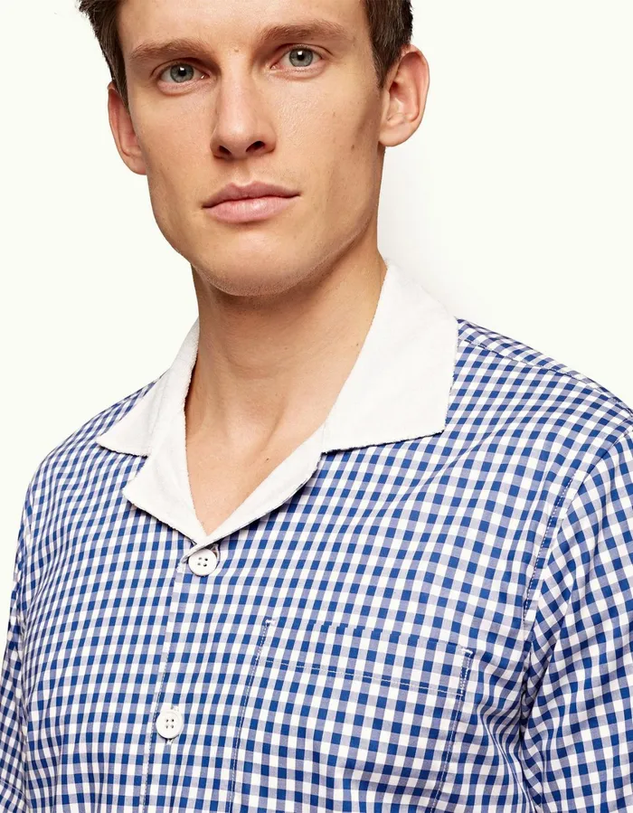Men Orlebar Brown Shirts Thunderball Gingham Shirt Blueprintwhite