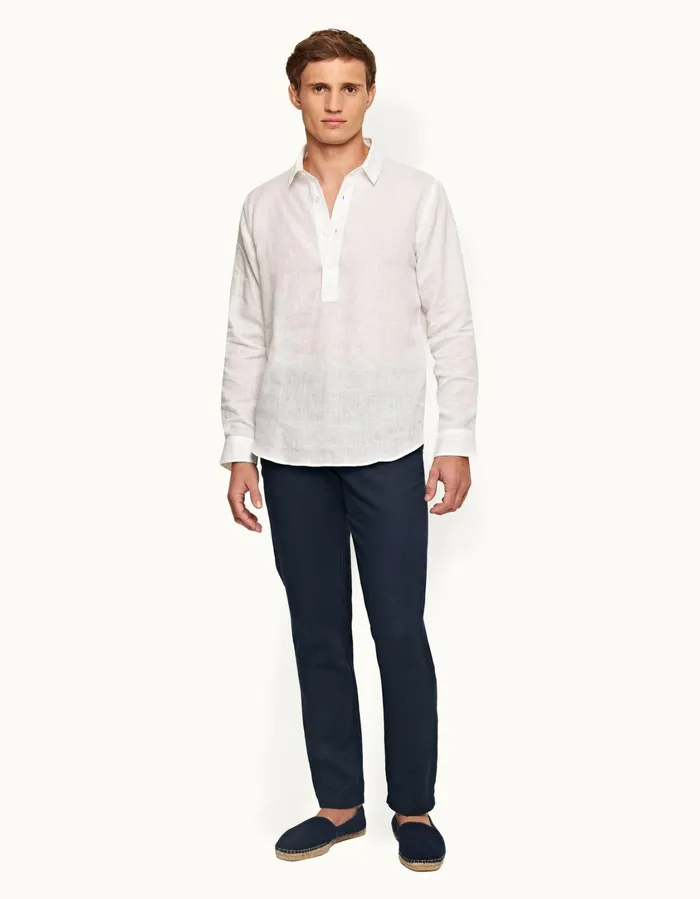 Men Orlebar Brown Trousers Griffon Linen Navy