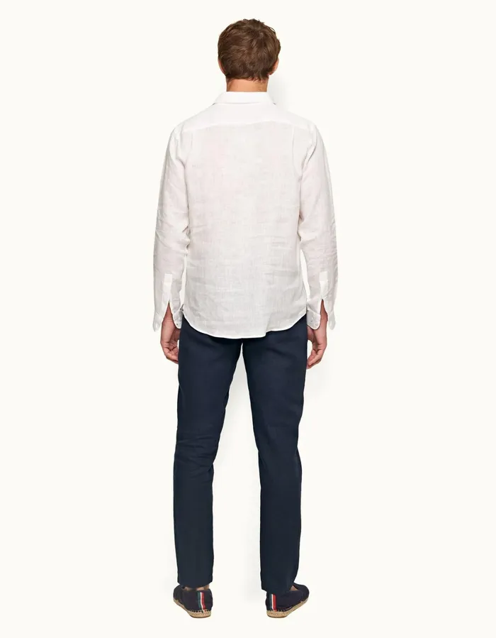 Men Orlebar Brown Trousers Griffon Linen Navy