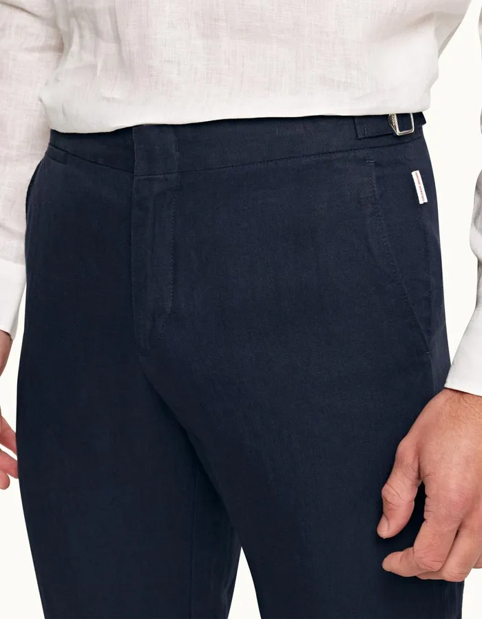 Men Orlebar Brown Trousers Griffon Linen Navy