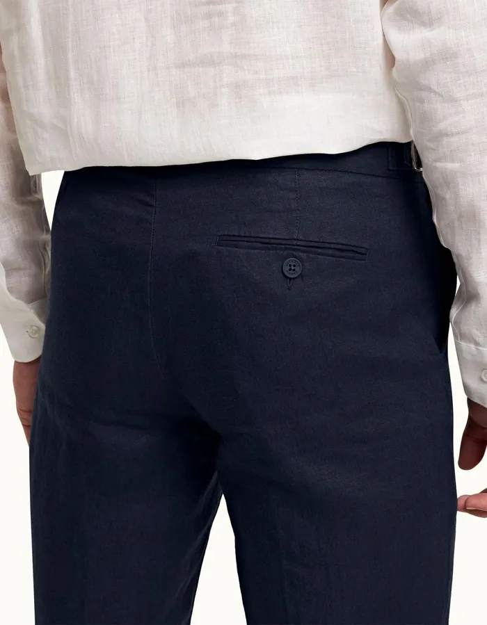 Men Orlebar Brown Trousers Griffon Linen Navy
