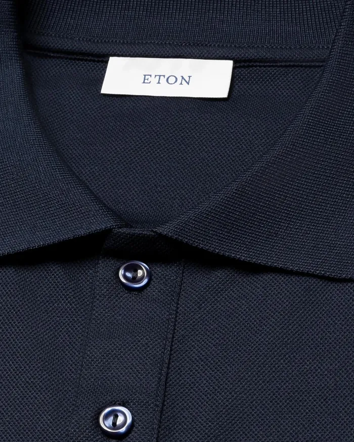 Men Piqu Polo Shirt Blue Eton Polo Shirts
