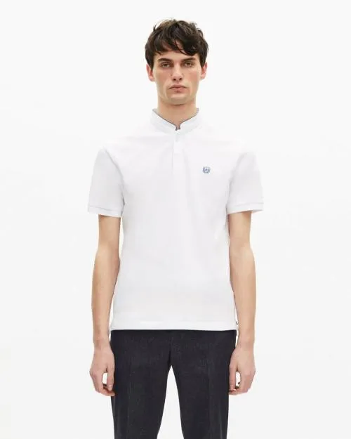 Men Polos The Kooples White Pique Cotton Polo TShirt White Blue