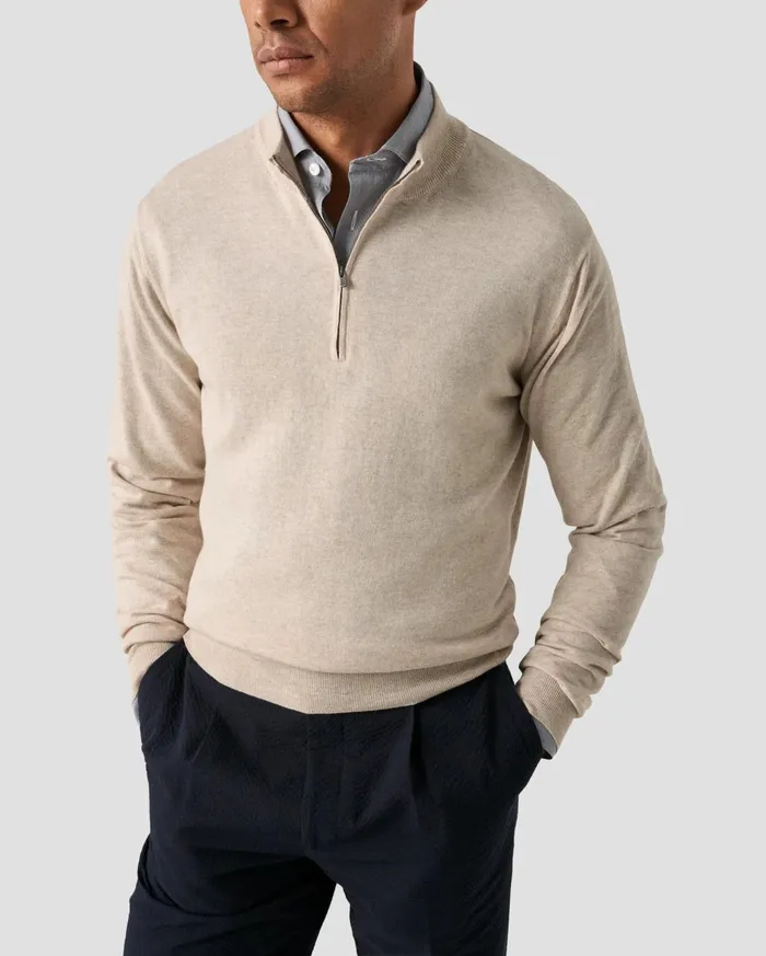 Men Quarter Zip Sweater Brown Eton Knitwear Men Quarter Zip Sweater Brown Eton Knitwear