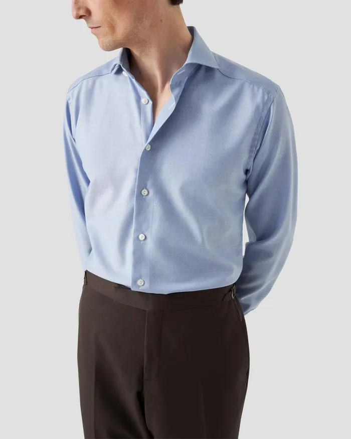 Men Royal Oxford Merino Wool Shirt Blue Eton Dress Shirts