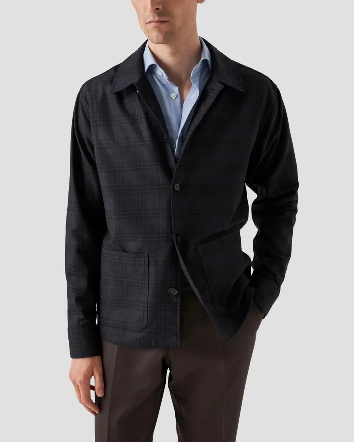 Men Royal Oxford Merino Wool Shirt Blue Eton Dress Shirts