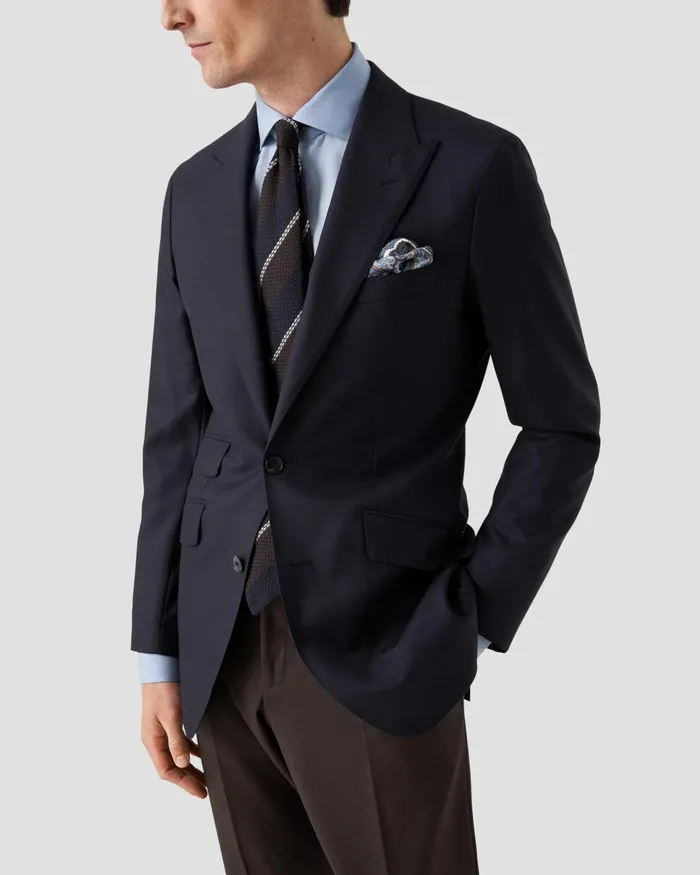 Men Royal Oxford Merino Wool Shirt Blue Eton Dress Shirts
