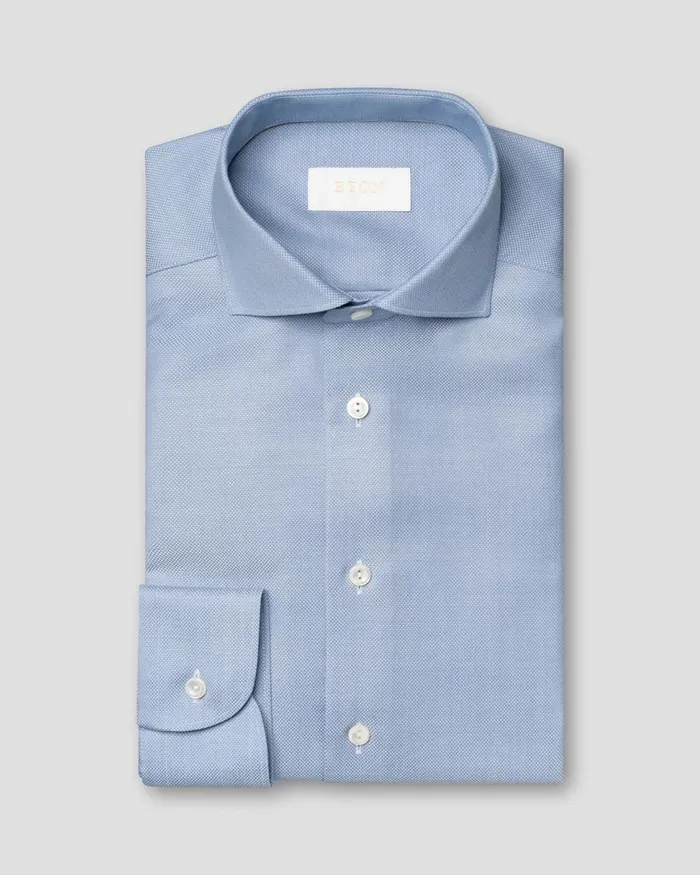 Men Royal Oxford Merino Wool Shirt Blue Eton Dress Shirts