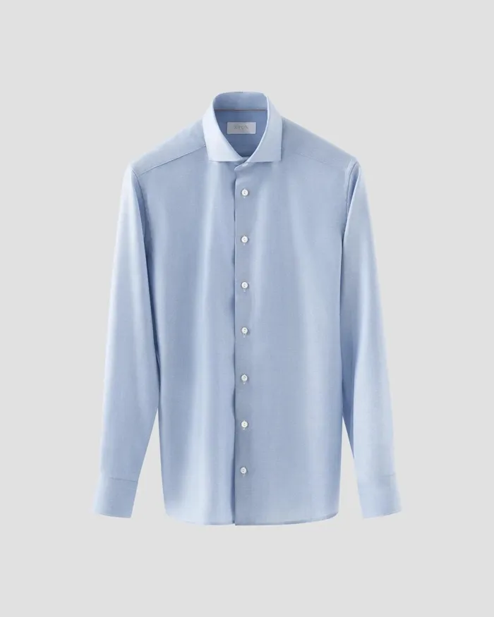 Men Royal Oxford Merino Wool Shirt Blue Eton Dress Shirts
