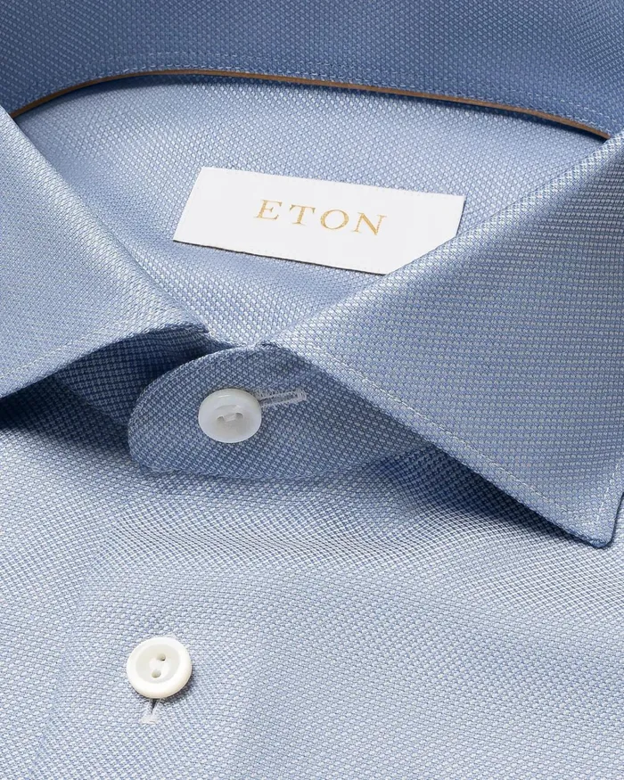 Men Royal Oxford Merino Wool Shirt Blue Eton Dress Shirts