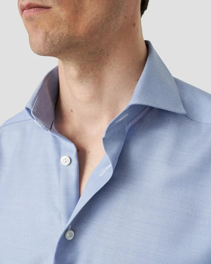 Men Royal Oxford Merino Wool Shirt Blue Eton Dress Shirts