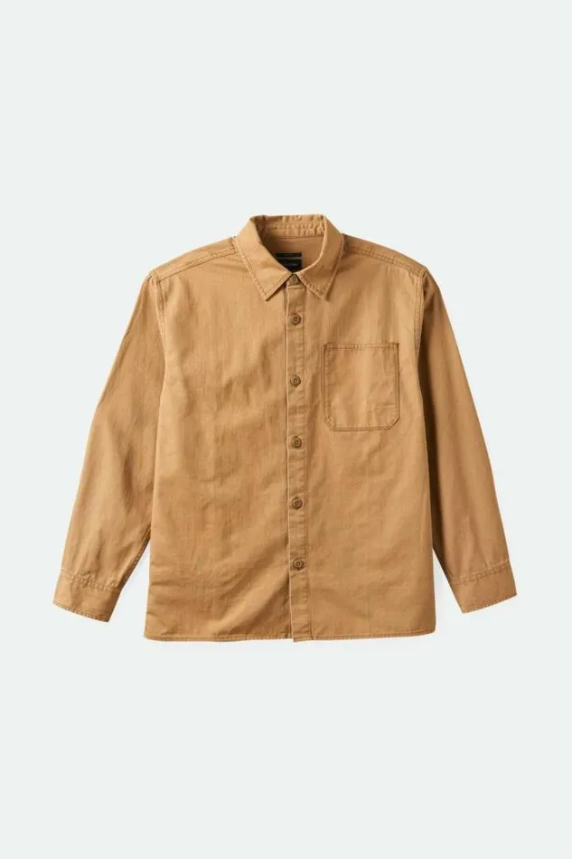 Men Selden LS Overshirt Tobacco Brown Worn Wash Brixton Button Ups
