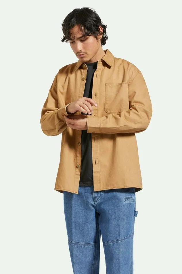 Men Selden LS Overshirt Tobacco Brown Worn Wash Brixton Button Ups