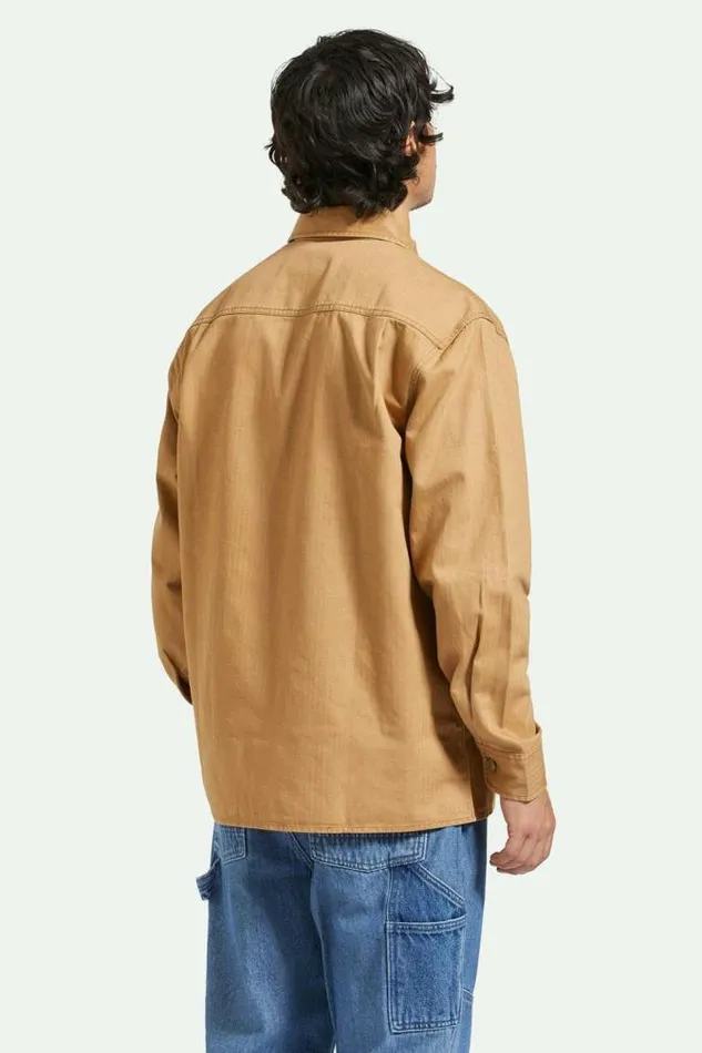 Men Selden LS Overshirt Tobacco Brown Worn Wash Brixton Button Ups