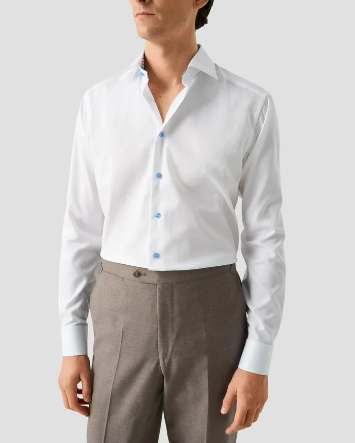 Men Signature Twill Effect Shirt White Eton Dress Shirts
