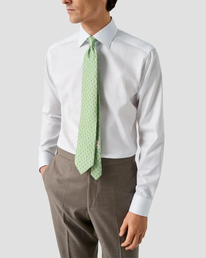 Men Signature Twill Effect Shirt White Eton Dress Shirts