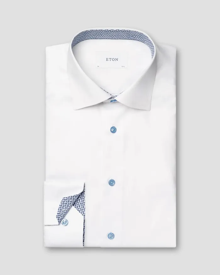 Men Signature Twill Effect Shirt White Eton Dress Shirts