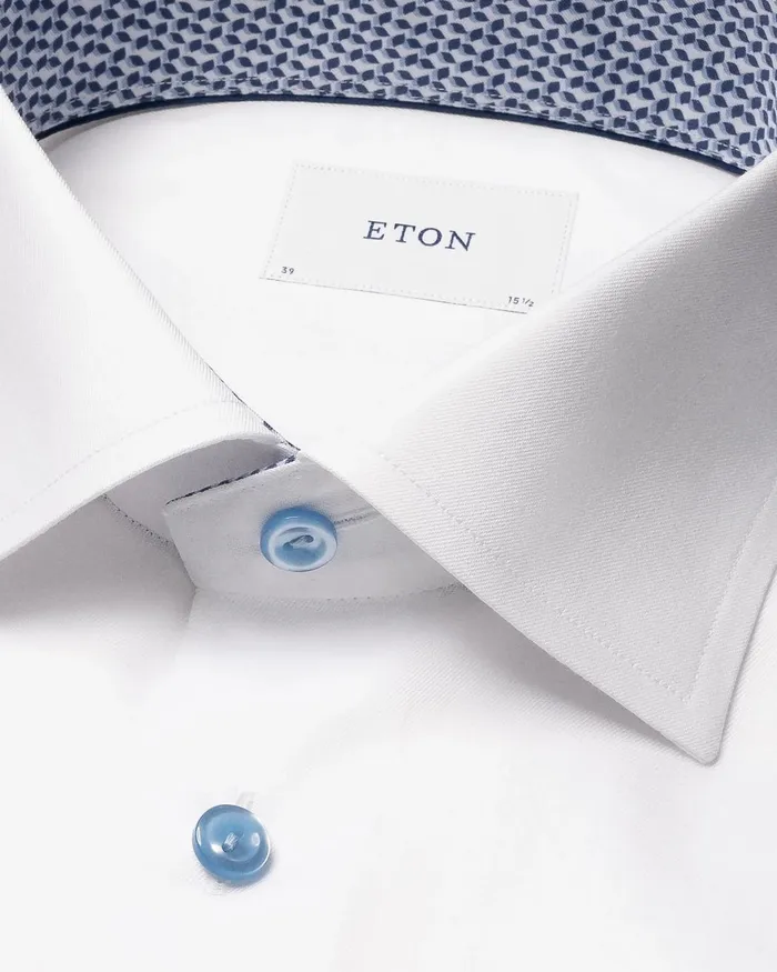 Men Signature Twill Effect Shirt White Eton Dress Shirts