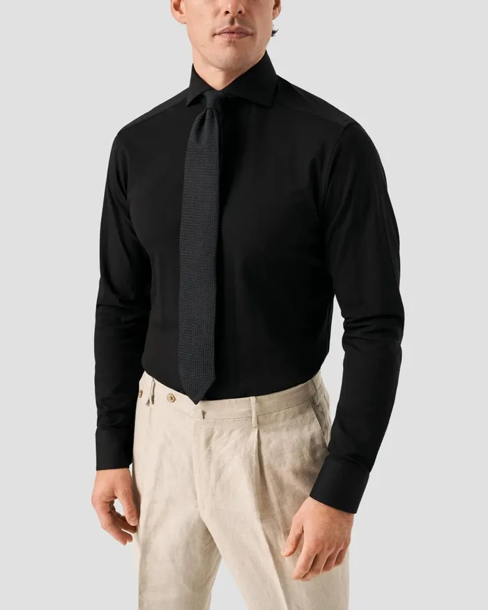 Men Solid Cotton FourWay Stretch Shirt Black Eton Dress Shirts Men Solid Cotton FourWay Stretch Shirt Black Eton Dress Shirts