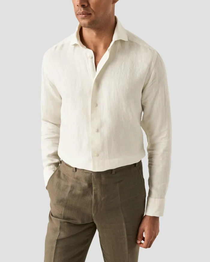 Men Solid Twill Linen Shirt White Eton Casual Shirts Men Solid Twill Linen Shirt White Eton Casual Shirts