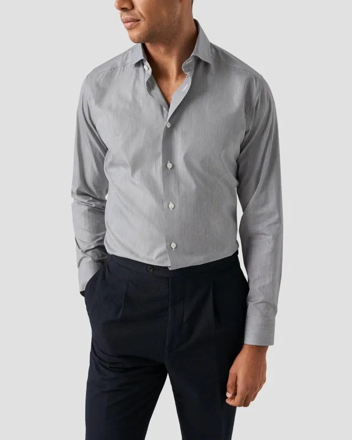 Men Striped Cotton Silk Shirt Blue Eton Casual Shirts
