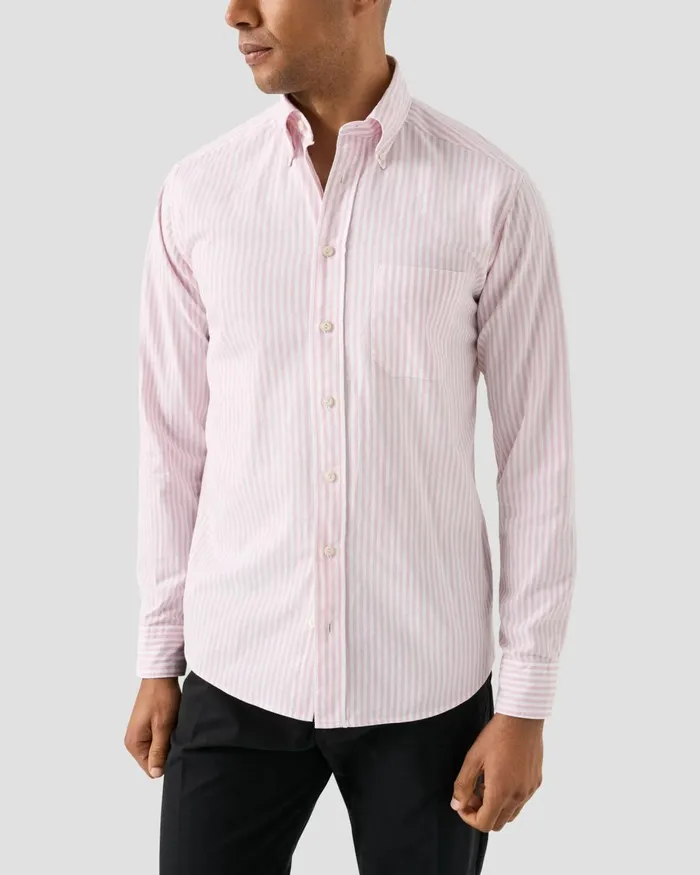 Men Striped Royal Oxford Shirt Pink Eton Casual Shirts