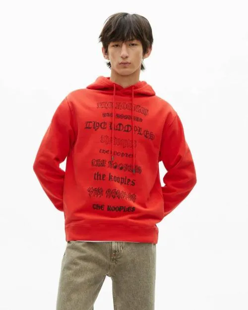 Men Sweatshirts The Kooples Red Hooded Sweatshirt With Screen Print Red