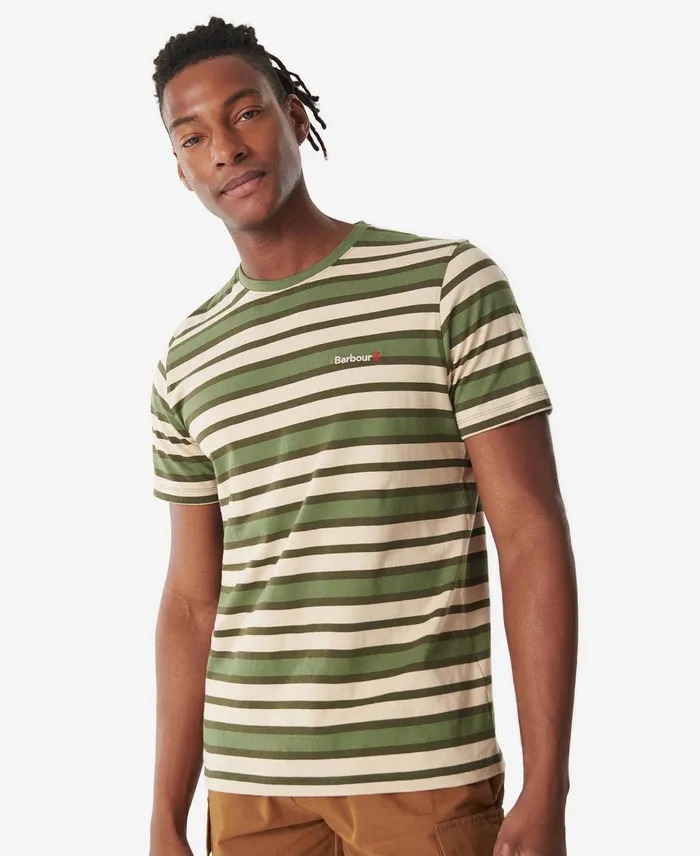 Men TShirts Barbour Crundale Stripe TShirt Burnt Olive