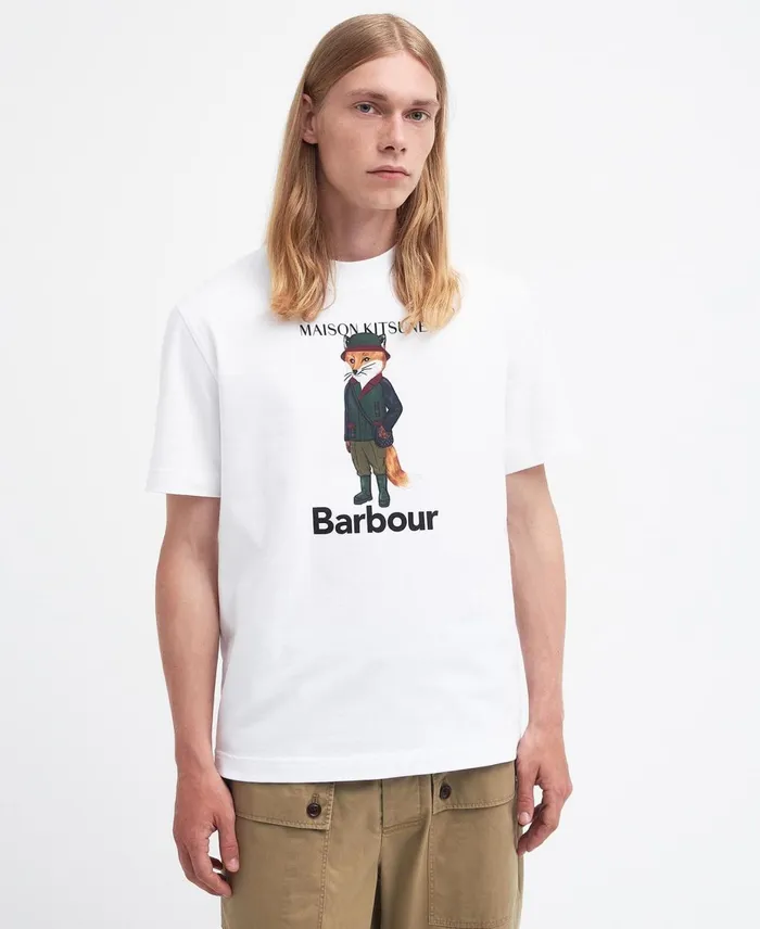 Men TShirts Barbour X Maison Kitsun Beaufort Fox TShirt Classic White