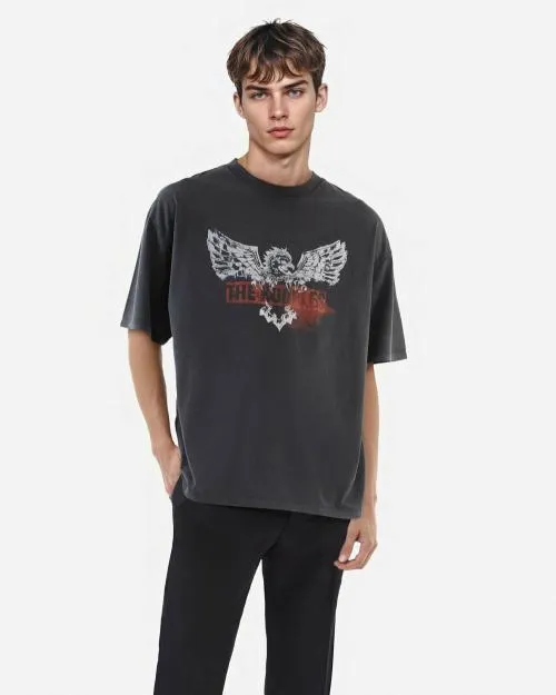 Men Tshirts The Kooples Black Screen Print TShirt Black Washed
